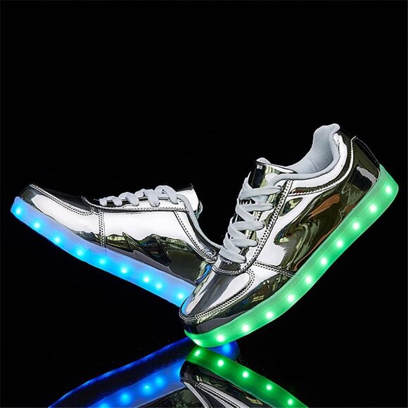 ⚡Unisex Silver USB Charging Light Up Shoes Sports LED Dancing Sneakers Lace Up - Picture 2 of 8